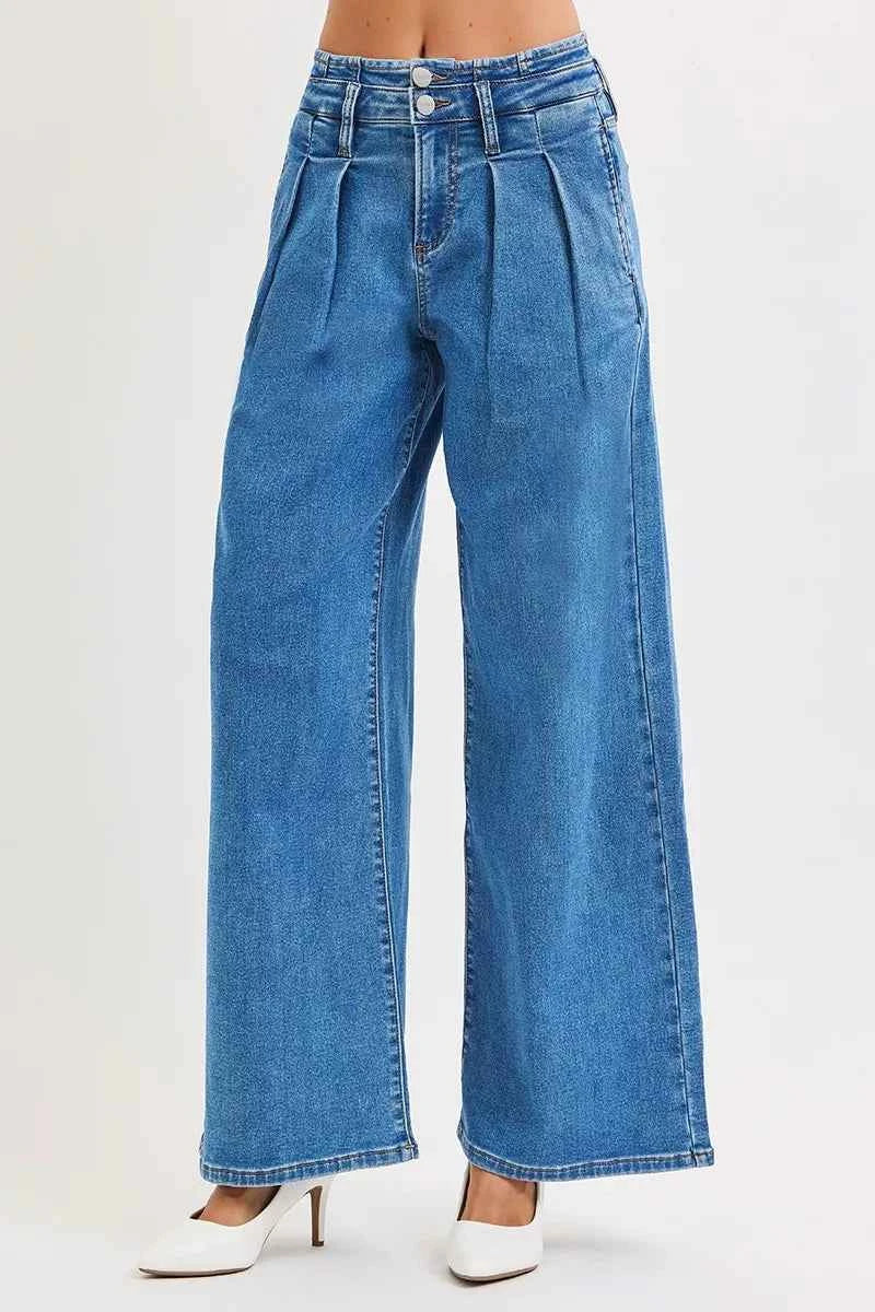 RISEN Full Size Mid Rise Fit Wide Leg with Pleated Detail Jeans Plus Size cab288330ded491093396c1b61d787d9-Max-Origin