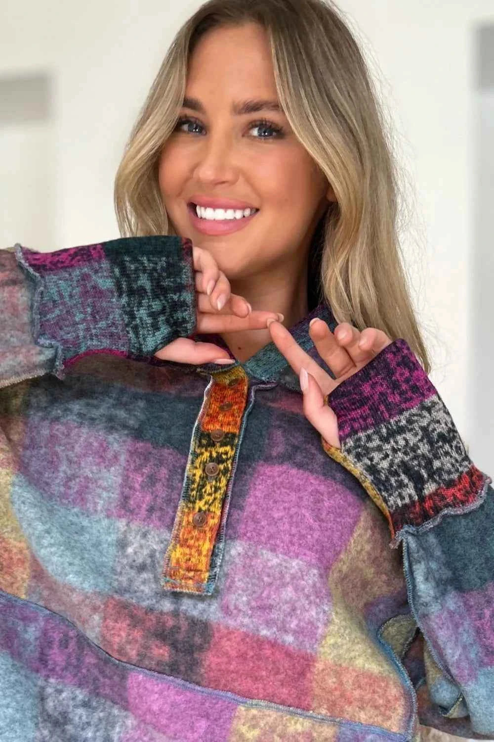 Double Take Full Size Plaid Dropped Shoulder Fleece Hoodie cadd653d-b2c2-440b-ab87-fa6e65c57e47-Max