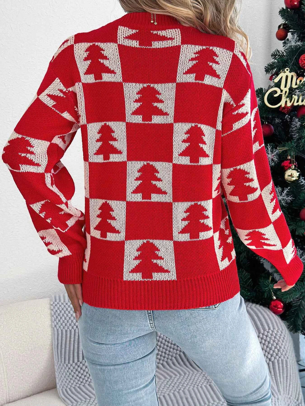 Christmas Tree Checkerboard Pattern Sweater cae7537428a04519a19f5cf896ddb453-Max-Origin