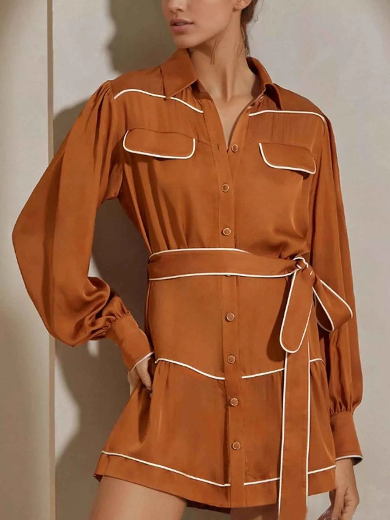 Button Front Long Sleeve Shirt Dress Orange caf15e2e-d6f5-4ce9-a9c7-c2a924b3f284-Max-Origin