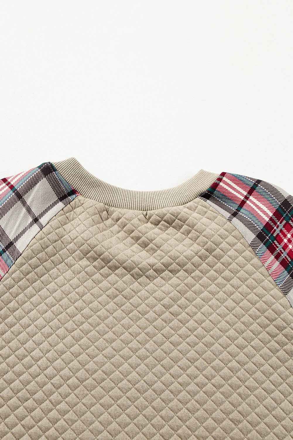 Apricot Plus Size Plaid Raglan Sleeve Crew Neck Sweatshirt caf18ad852fea3d4