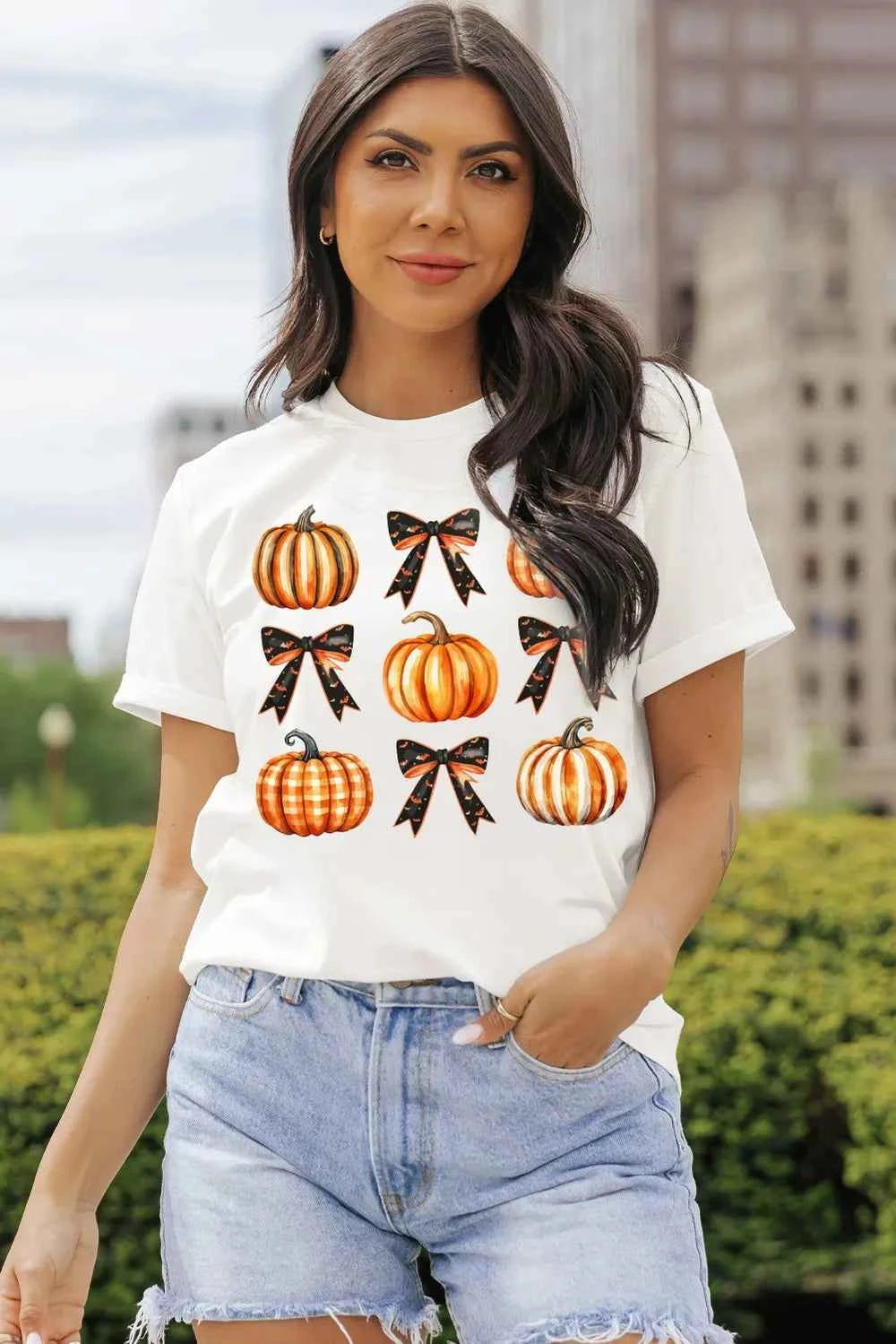 Pumpkin Round Neck Short Sleeve T-Shirt caf72556-ed96-45f2-a6d3-5765eebcb89f-Max