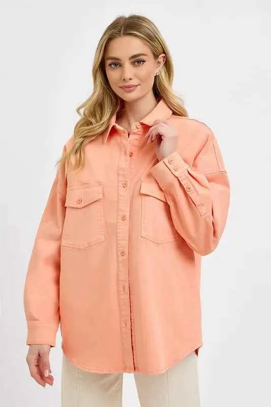 RISEN Full Size Button Down Long Sleeve Denim Shacket with Chest Pockets Plus Size caf84a4f-8ab2-4dbb-ae07-725f928fd318-Max