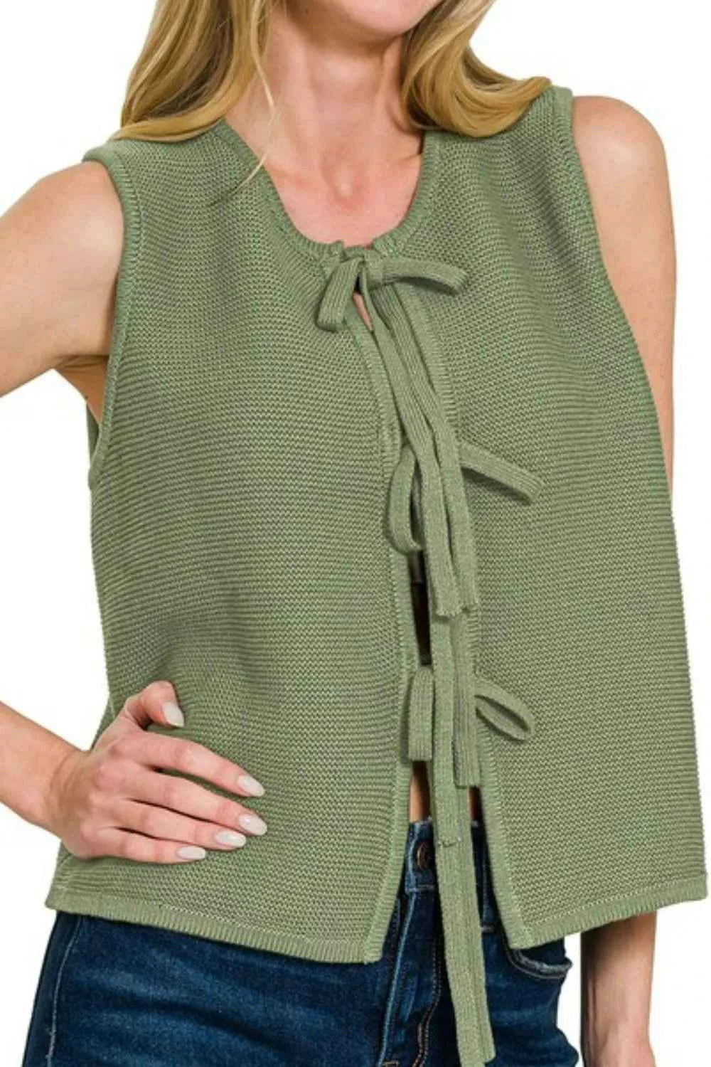 Zenana Tie Front Sweater Vest cb057c7a-b086-481d-b431-2373f2a6653f-Max-Origin