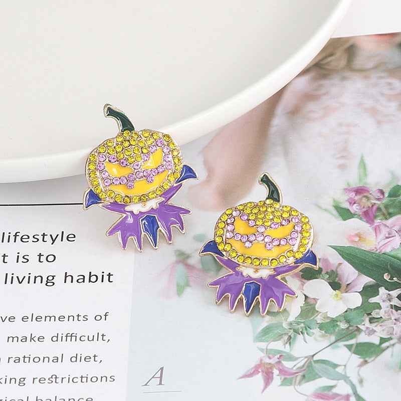 Demon Pumpkin Rhinestone Alloy Earrings cb1555e61fcc457887161a599a70b02d-Max