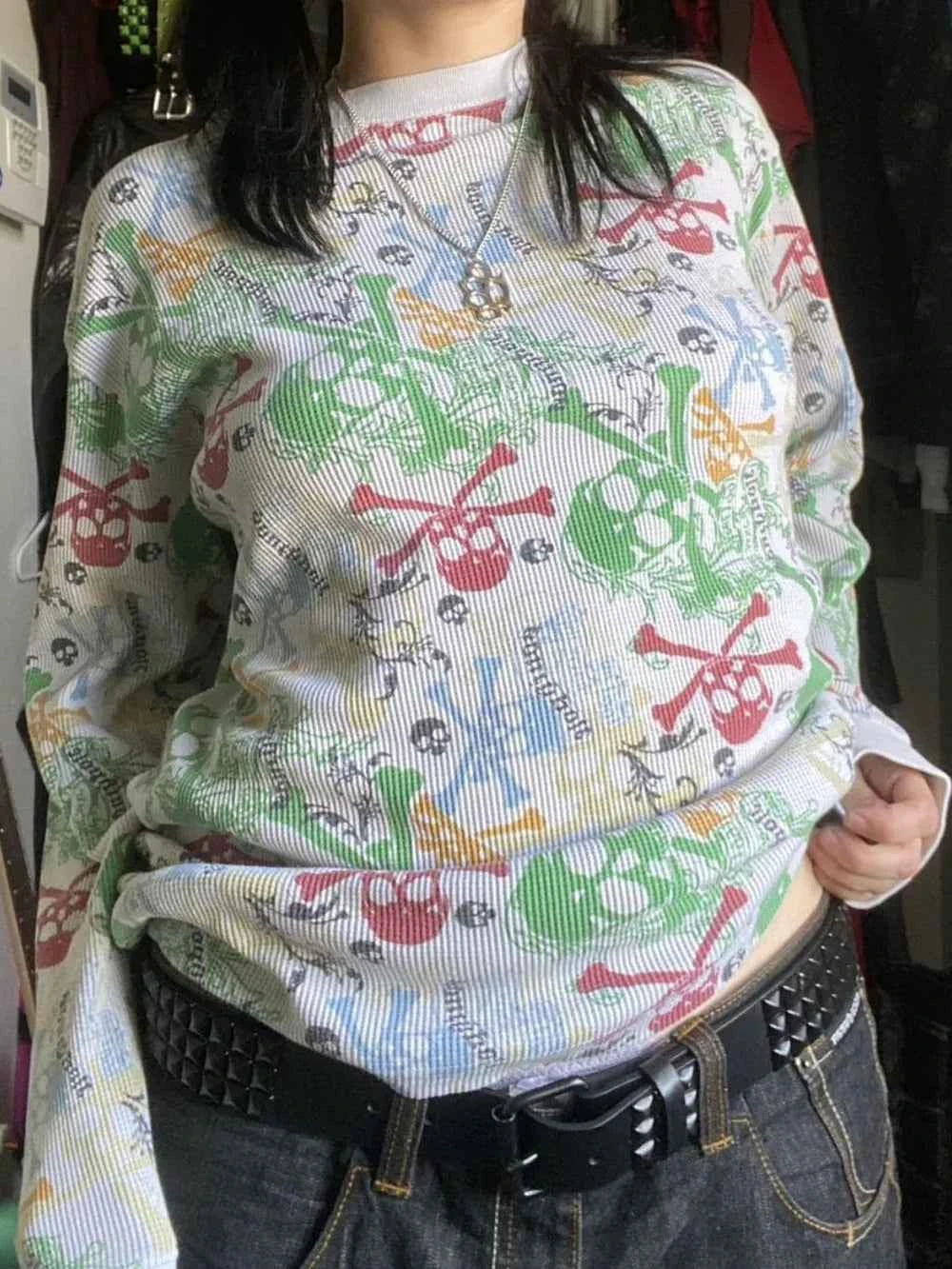 Printed Round Neck Long Sleeve T-Shirt White cb1af7df-613c-4488-b8b4-05b1a5da64aa-Max