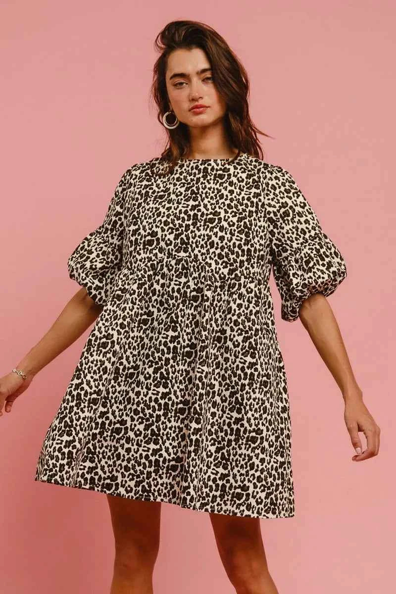 BiBi Leopard Denim Dress With Back Contrast Tie Detail OFF WHITE LEOPARD cb26abd3af6f41faa903a810ea261006-Max-Origin