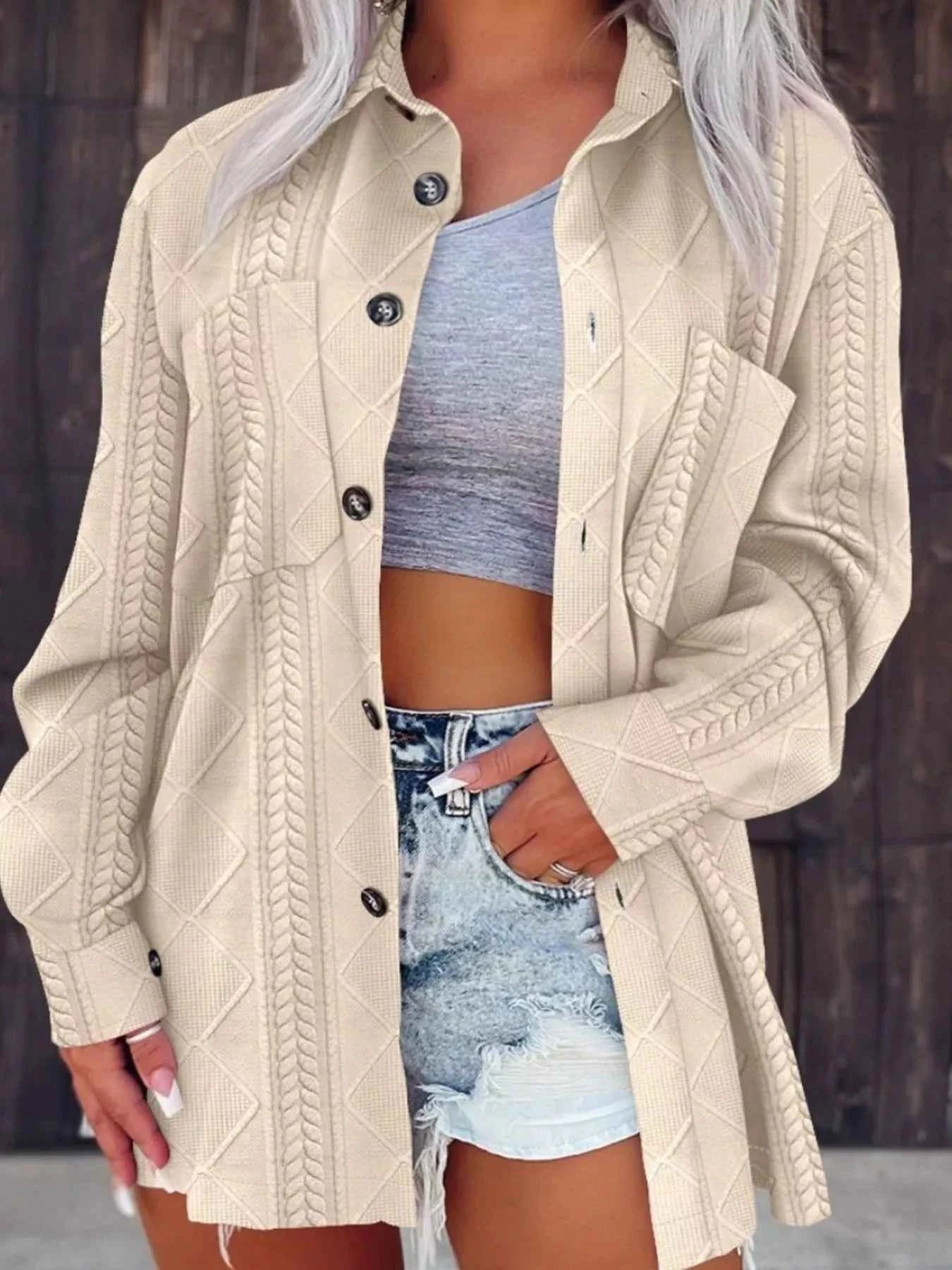 Button Up Long Sleeve Knit Outerwear Khaki cb3e8012-caa5-4a84-b0d3-d1081c146935-Max-Origin