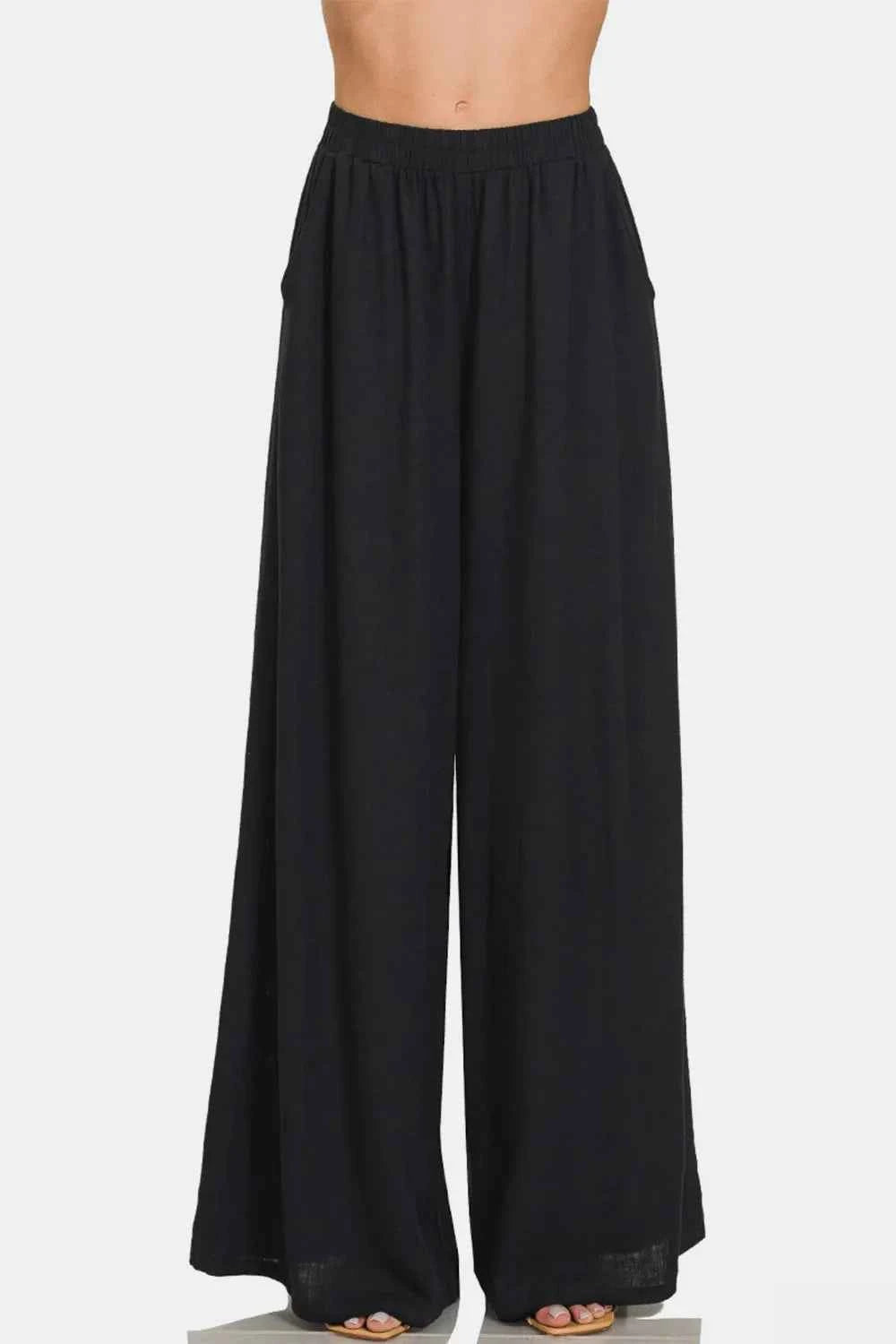 Zenana Pleated Linen Blend Wide Leg Pants cb609d59-33f3-4ff0-85f8-71b646d12162-Max
