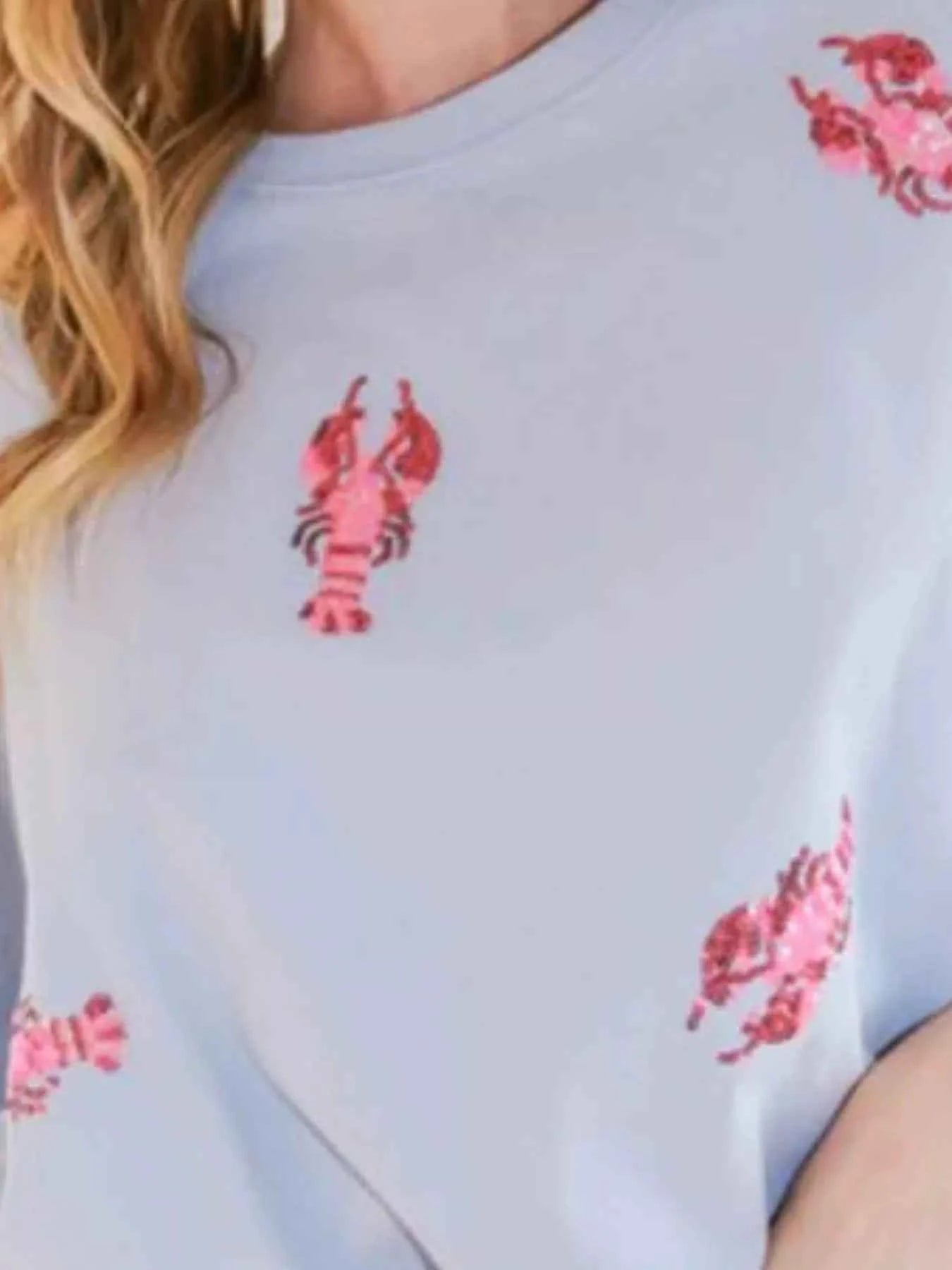 Sequin Lobster Round Neck T-Shirt cb63e41c-20da-4b41-968a-21215adadd9b-Max-Origin