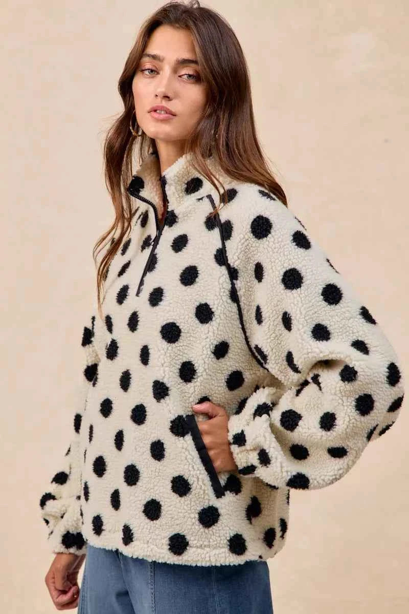 BiBi Polka Dot Sherpa Half Zip Up Top with Side Pocket cb6e659b-f9c6-498d-9e16-7ed387d2f867-Max-Origin