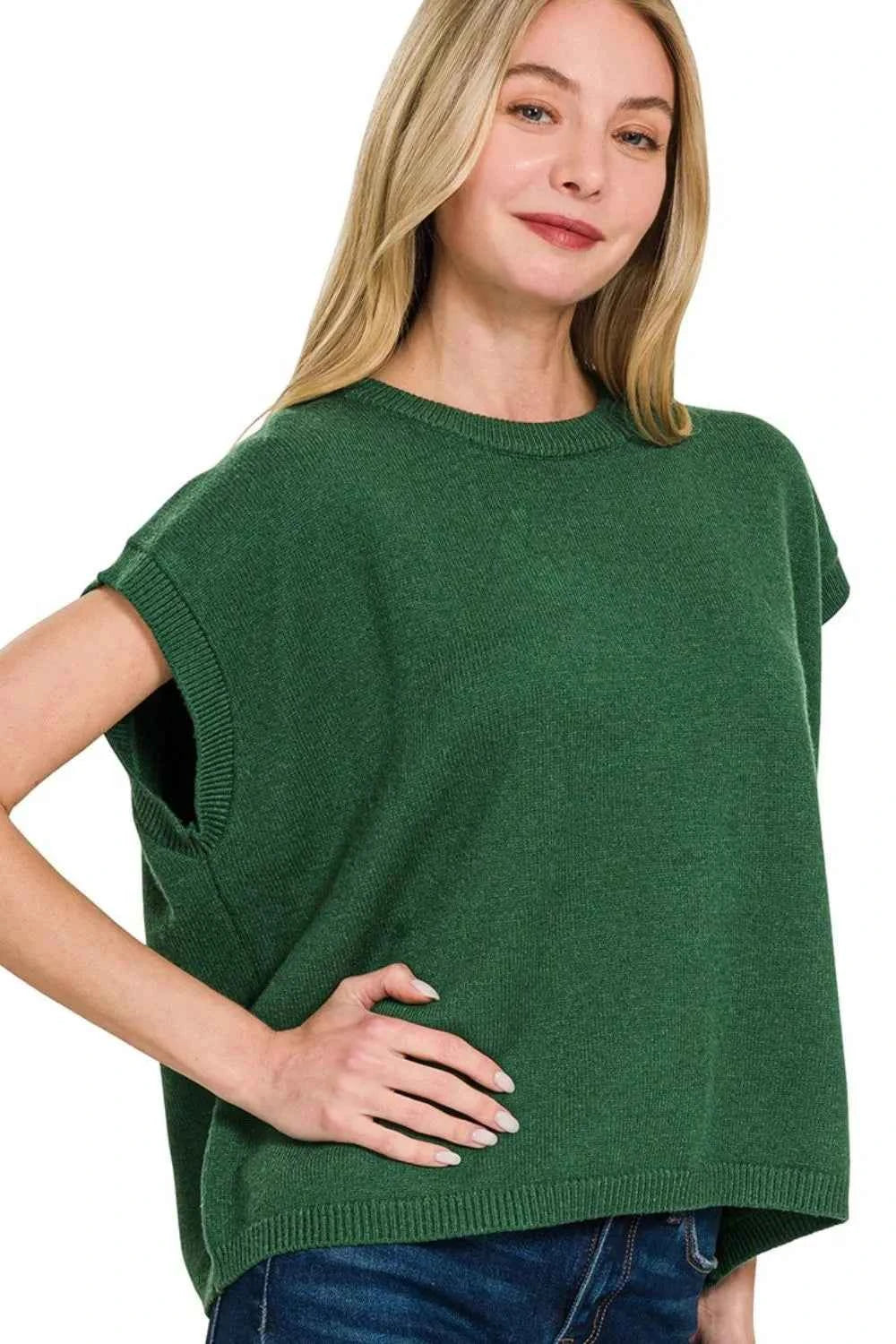 Zenana Oversized Viscose Sweater Vest DK GREEN cb89df0e-655b-4e36-93da-6abe5967a211-Max-Origin