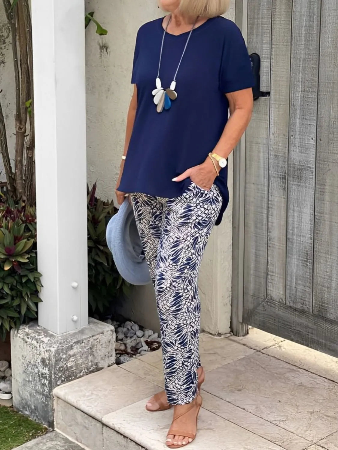 Full Size Round Neck Short Sleeve Top and Pants Set Plus Size Dark Blue cb8e30c4-80ad-4b68-acd3-7411c07a7a11-Max-Origin