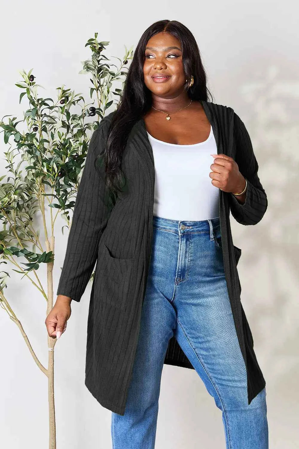 Basic Bae Full Size Hooded Sweater Cardigan cb97ebc831a443b6ac08fa05a2325941-Max