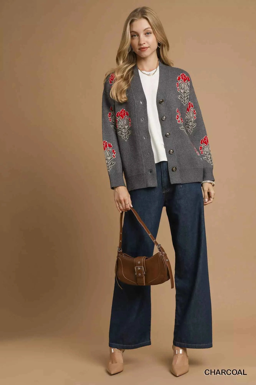 Umgee Single Flower Stem Jacquard Cardigan Sweater cbbcf0a8-363a-49e8-b3f0-6bbe582f0e3b-Max-Origin