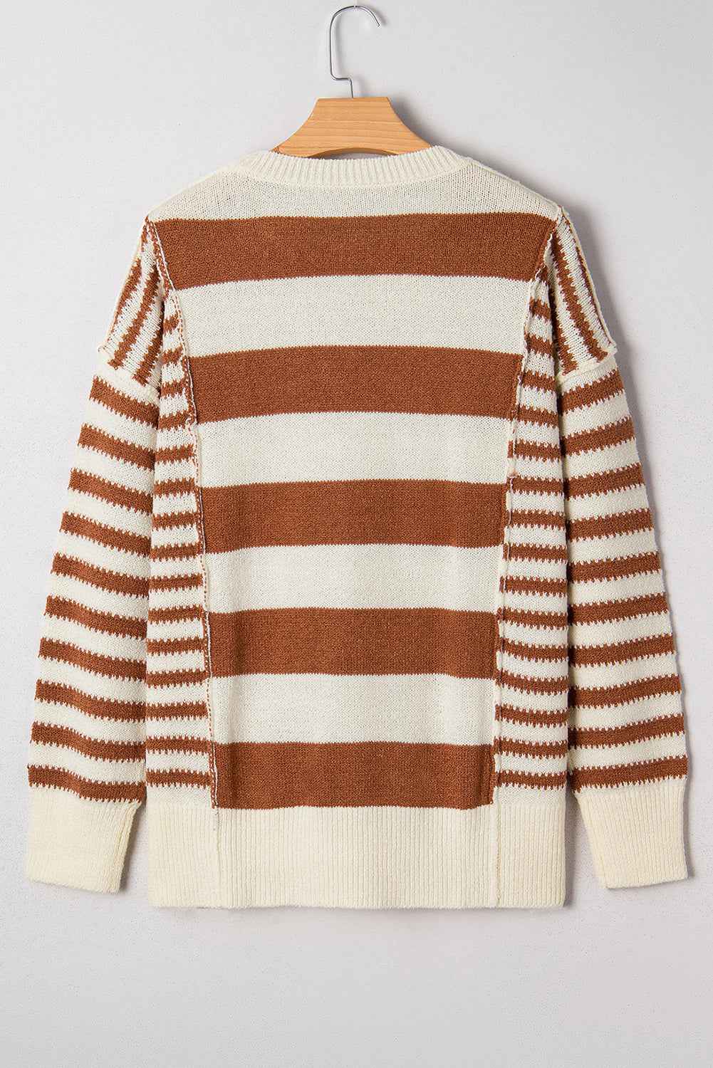 Brown Stripe Drop Shoulder Sleeve Patchwork Baggy Sweater cbf7802e935870b3