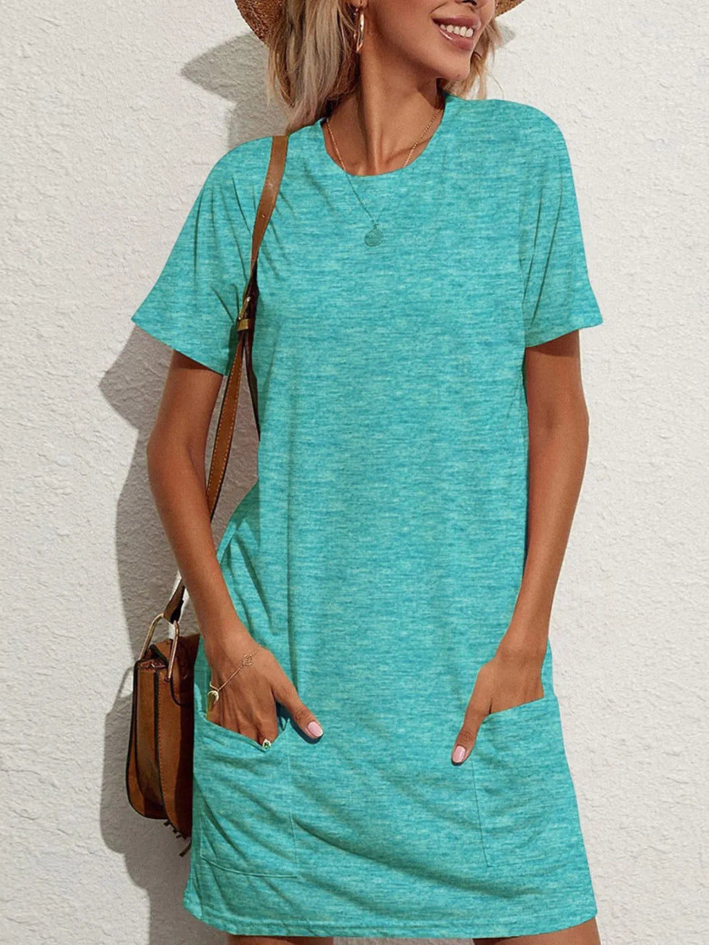Pocketed Round Neck Short Sleeve Mini Tee Dress Teal cc146f11-eb38-4aa9-a50f-4f6ea3408755-Max-Origin