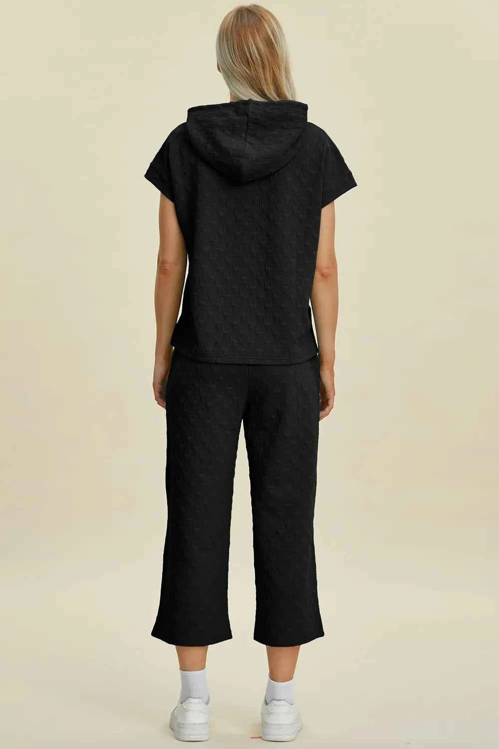 Double Take Full Size Texture Drawstring Short Sleeve Hoodie and Pocketed Pants Set cc29495d-ebdc-47a9-bf6a-e352c41435f2-Max