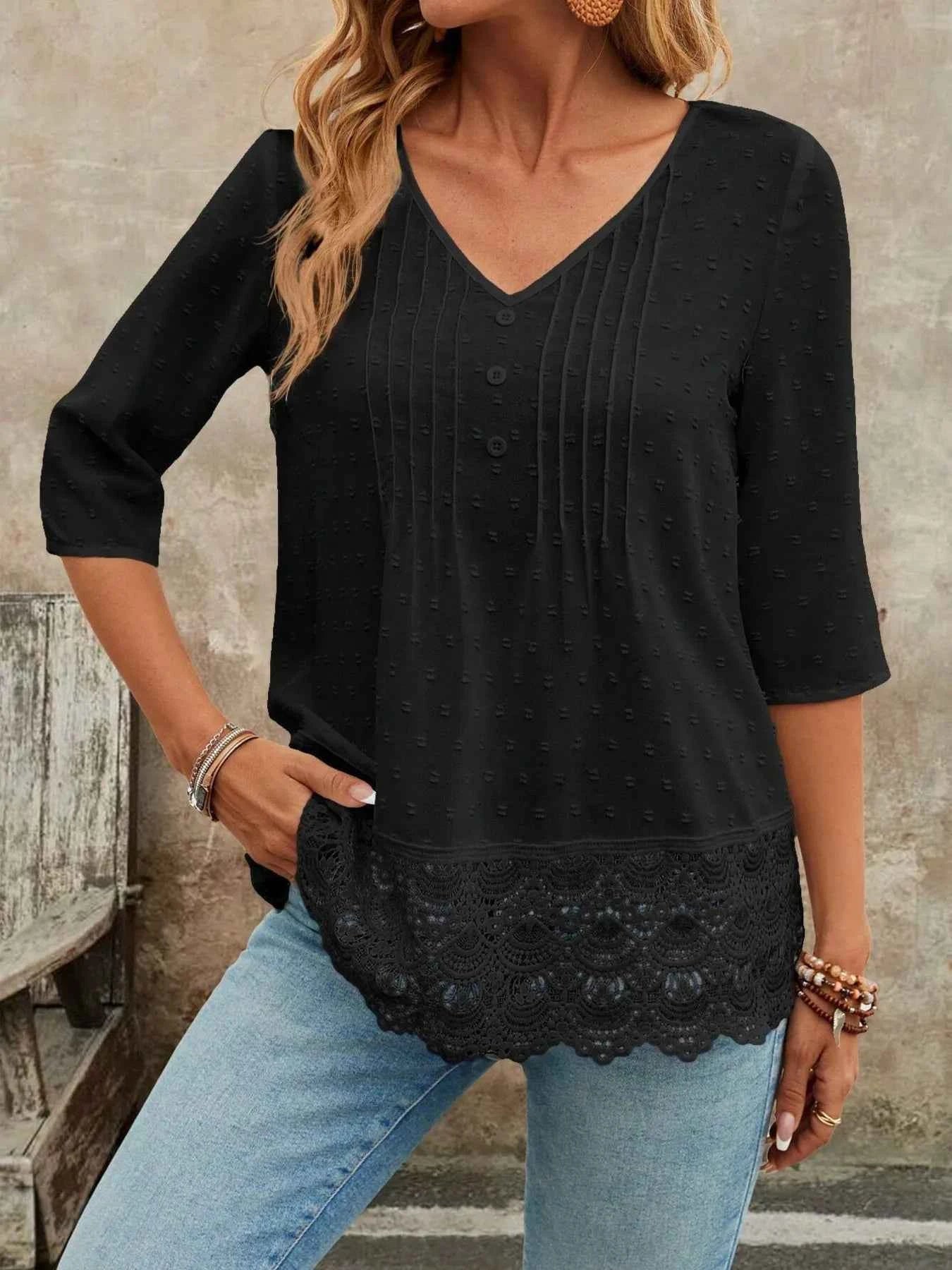 Lace Hem V-Neck Blouse cc2faad23fbe493981a45fe425017996-Max-Origin