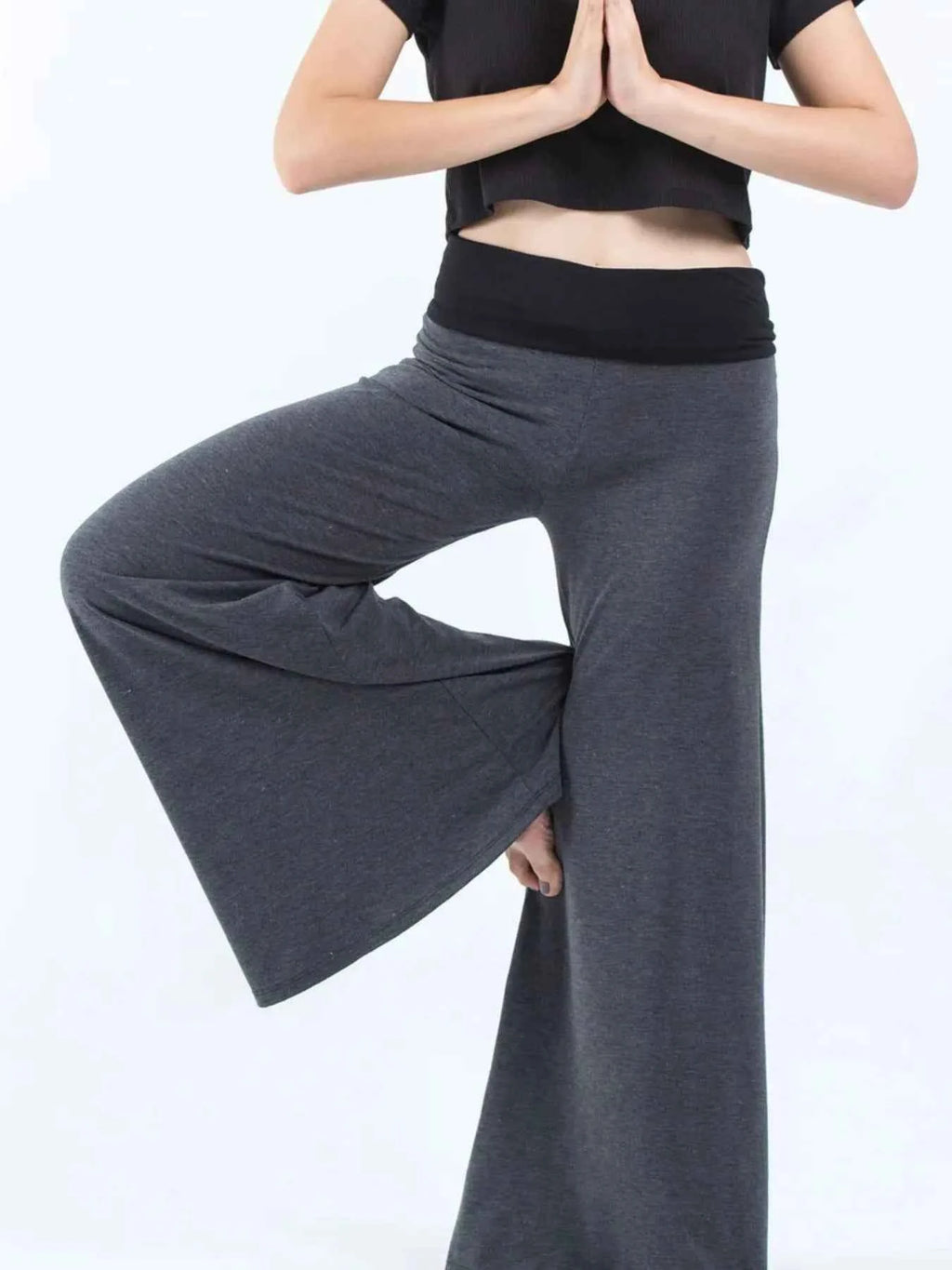 High Waisted Wide Leg Yoga Pants with Contrast Waistband cc8f952a-c487-4f96-b05e-f01747672b54-Max-Origin