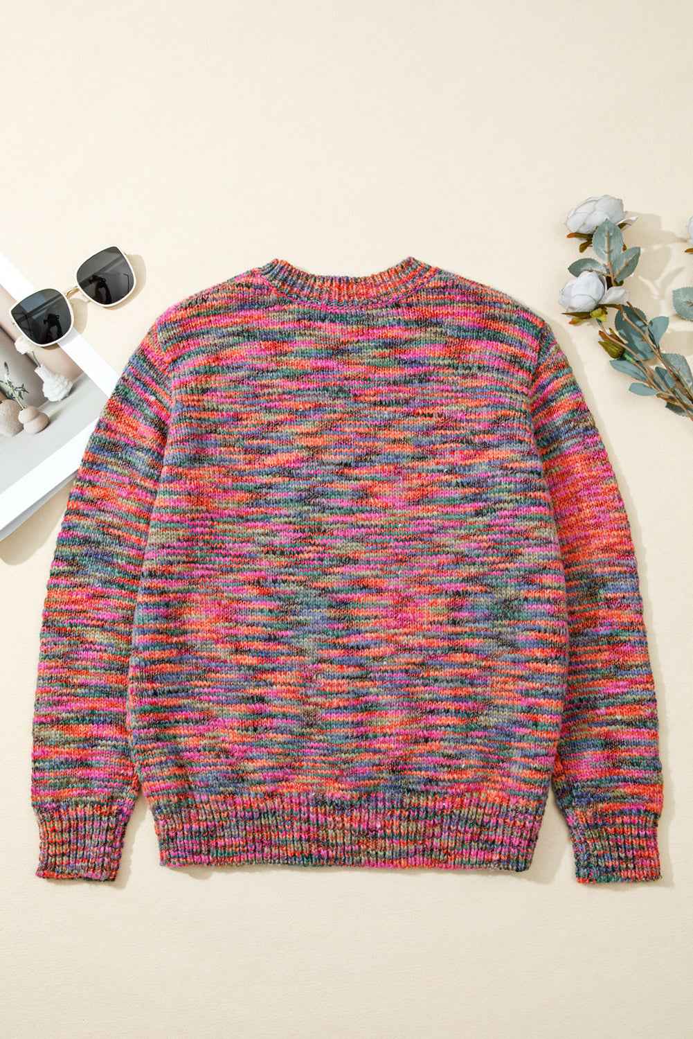 Purple Space Dye Yarn Crew Neck Sweater cc9b74d615e332ad