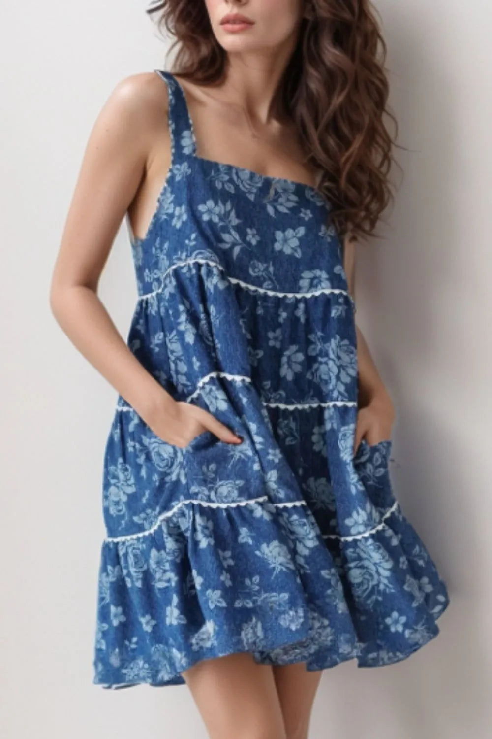 Floral Tiered Square Neck Denim Dress Medium cca0af4a-02c8-4e4d-81ec-3e5ce3401205-Max