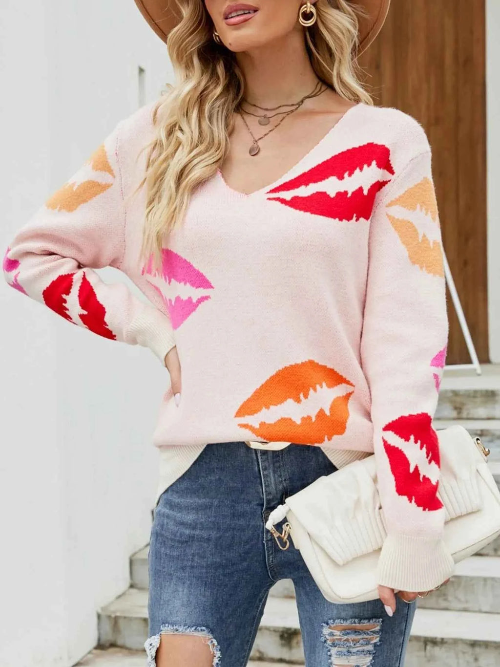 Colorful Lips V-Neck Sweater cccef864-5c40-4950-aa43-822be2735bca-Max-Origin
