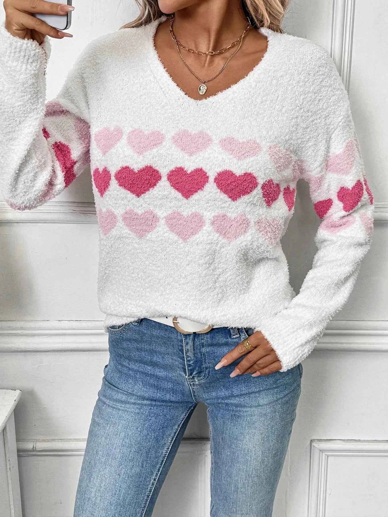 Heart Pattern V-Neck Sweater cccf3f1f09a34b48a29a4b4c4ec69428-Max-Origin