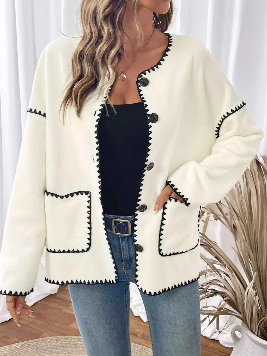 Contrast Trim Button Up Jacket Cream cce9a124-355a-4e98-a3b8-b7b06b8b7c14-Max-Origin