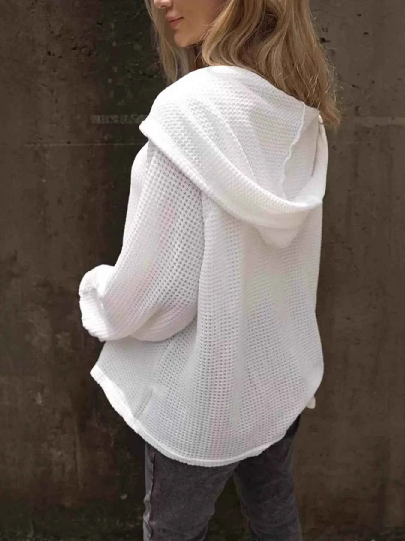 Waffle Knit Hoodie with Button Detail ccf381ec12564df2b4a6e97d04a02020-Max-Origin