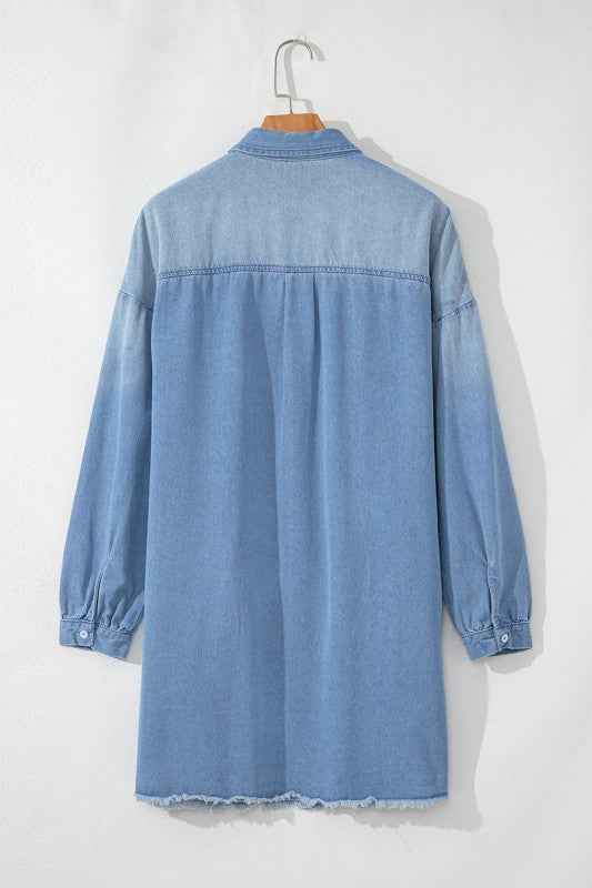 Journee Medium Washed Denim Shirt Dress ccfb666d-6c3a-4d09-93b9-bbf39f04e2f6