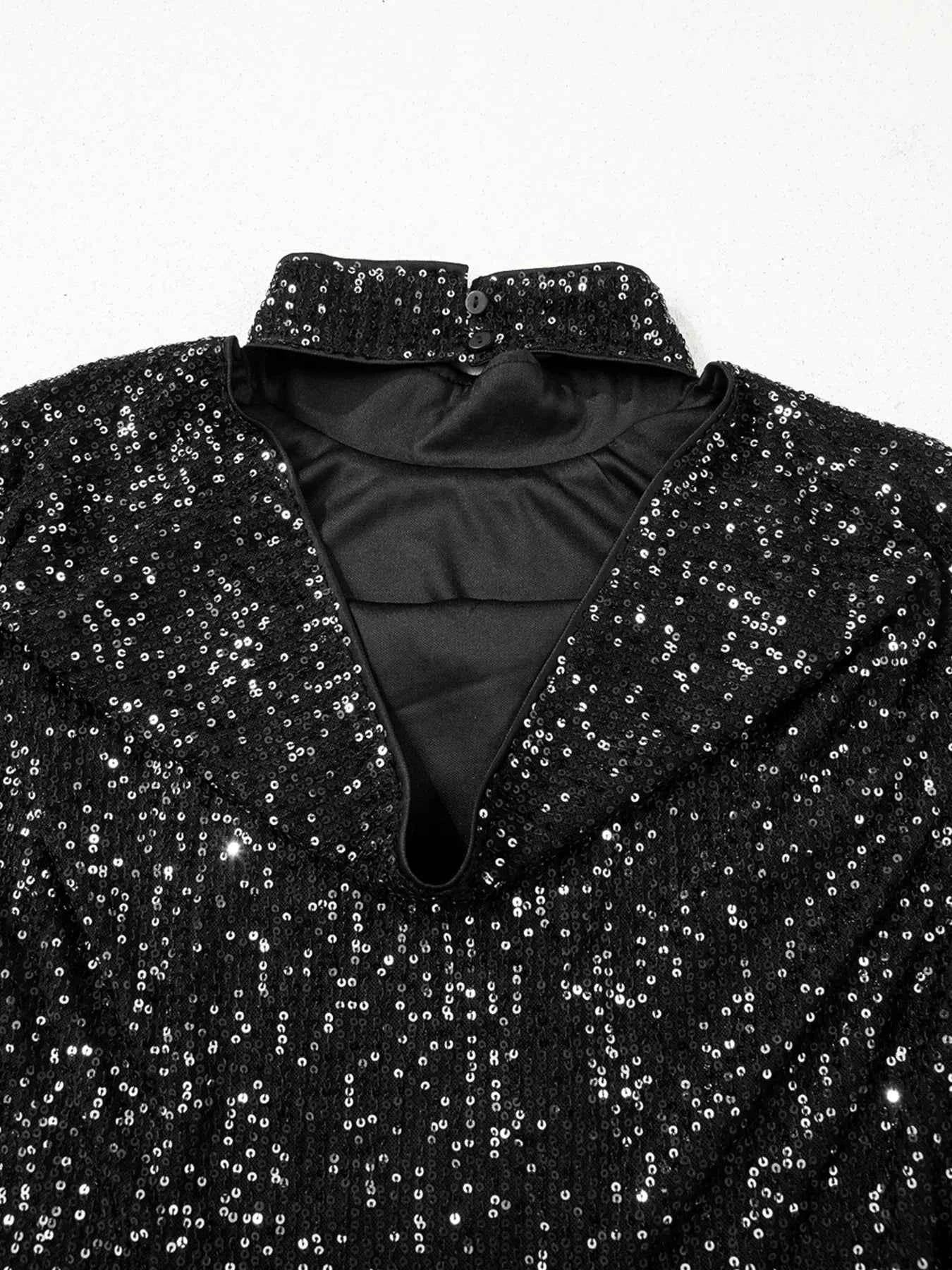 Sequin Mock Neck Drape Open Back Bell Sleeve Top ccff512a718647ae8ec4e41af6762840-Max-Origin