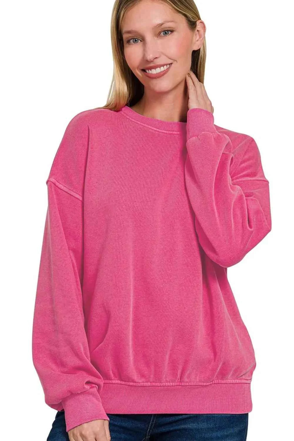 Zenana Soft Fleece Pigment Dye Round-neck Sweatshirts HOT PINK cd06f874-68bf-4fef-9997-d1c3faac0d6d-Max-Origin