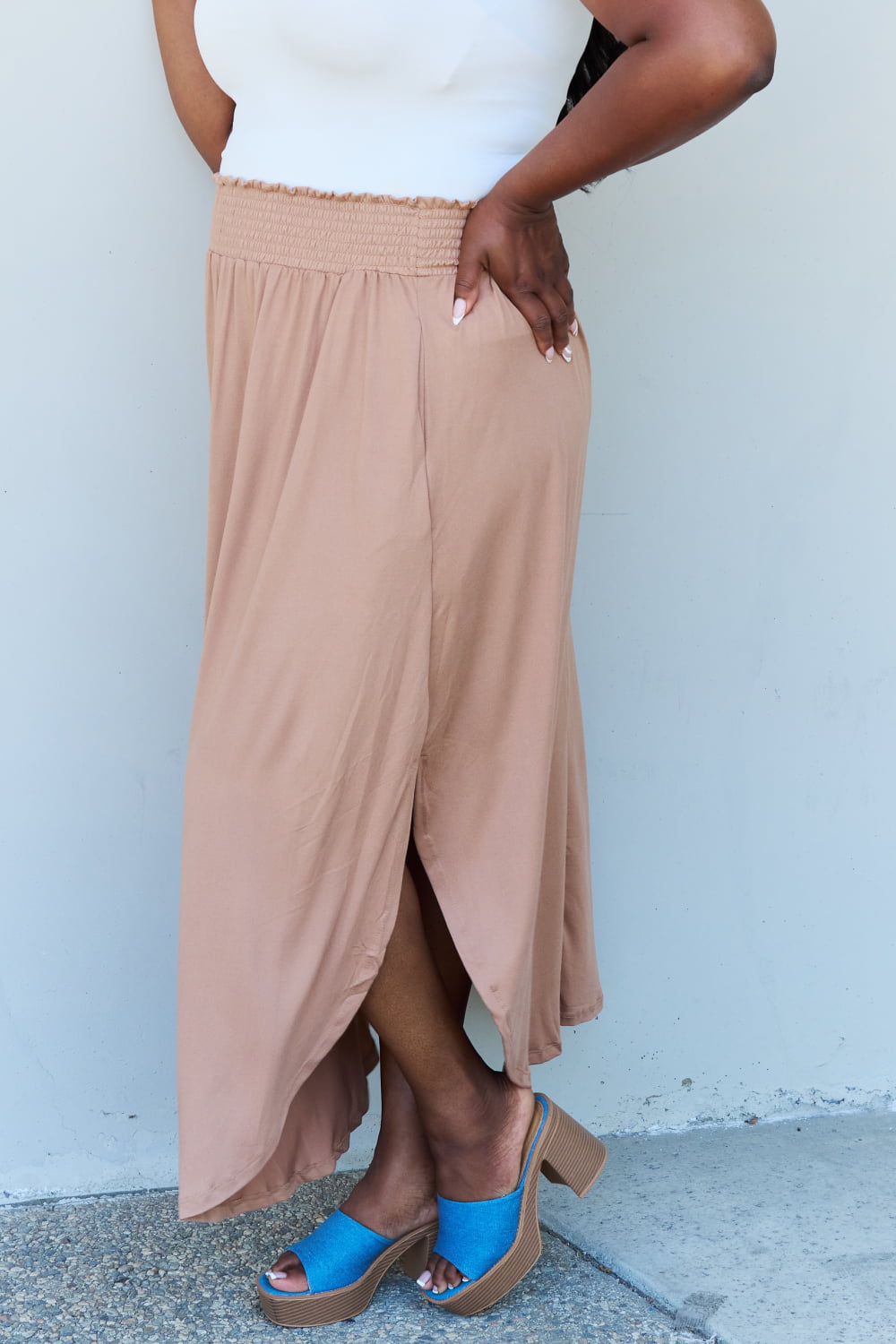 Doublju Comfort Princess Full Size High Waist Scoop Hem Maxi Skirt in Tan cd168b2462bc4b0ca5abda0d8b5d2d40-Max