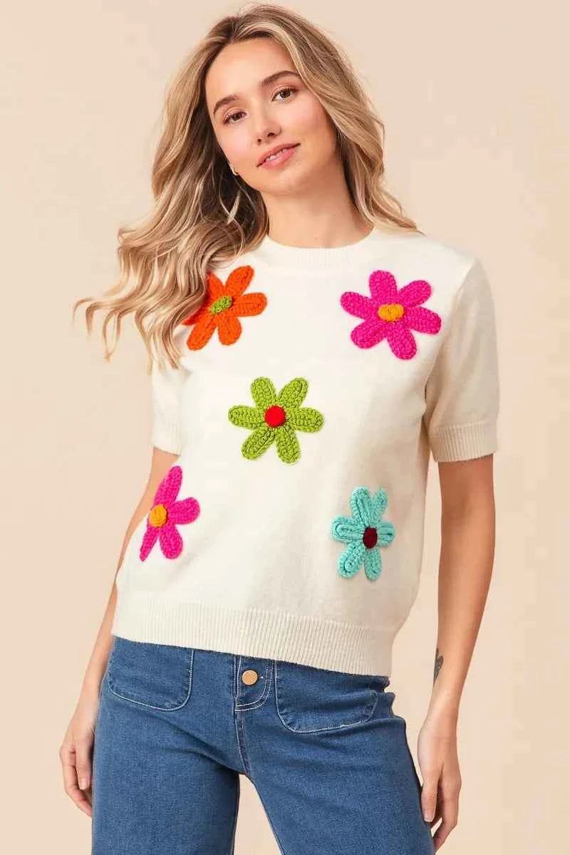 BiBi Crochet Flower Patch Sweater Top cd29818b6662427c8b5ad617e7af96ed-Max-Origin