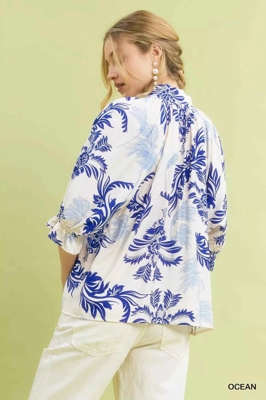 Umgee Leafy Damask Print Blouse with Contrast Scalloped Trim Detail cd2b99b0-c11b-4e8d-b8ad-cbade121ab9c-Max-Origin