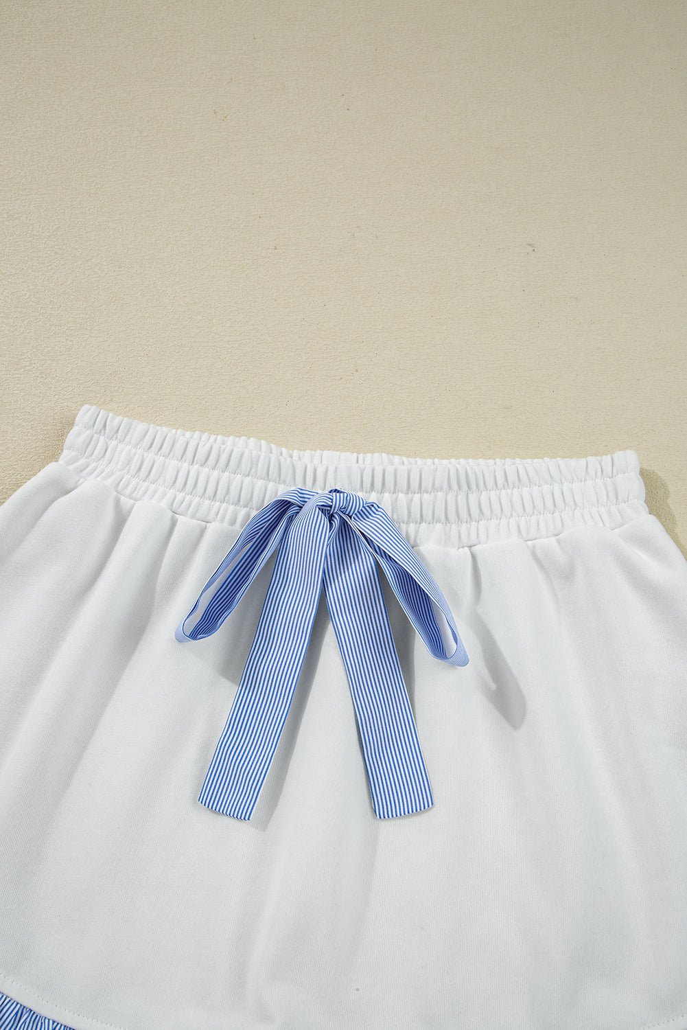 White Striped Ruffle Hem Long Sleeve Pullover and Shorts Set cd42980df5e9e73f