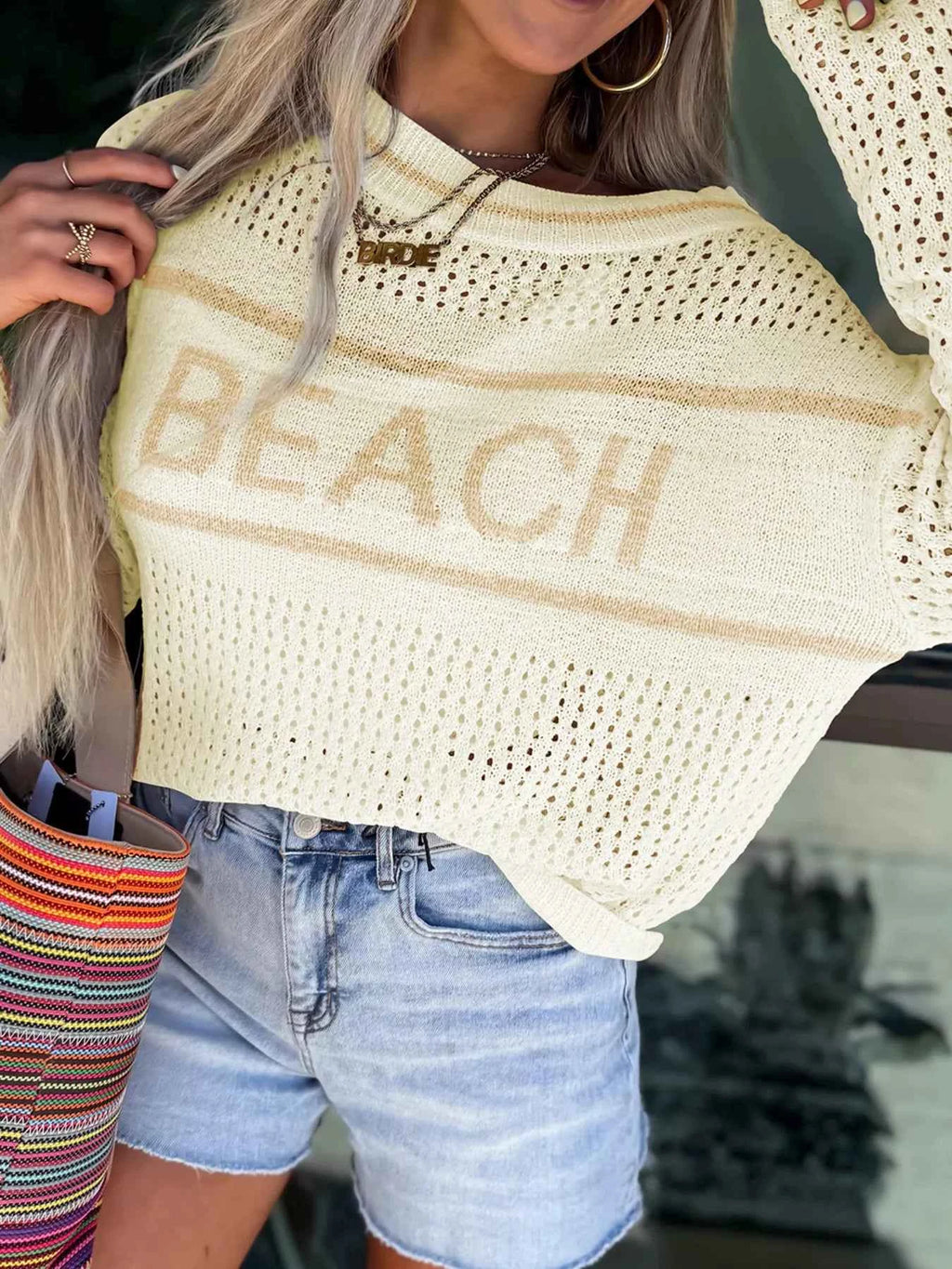 BEACH Hollow Out Knitted Lightweight Dolman Sweater Ivory cd50f25d2ace4b0bb166717f9f7fc3e0-Max-Origin