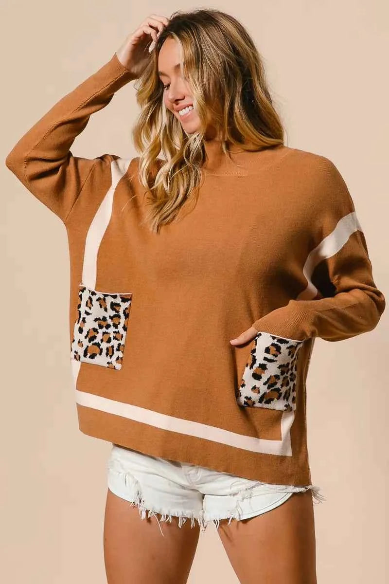 BiBi Mock Neck Sweater with Leopard Pocket cd68499f55e7435b999ca4c47e238d9e-Max-Origin
