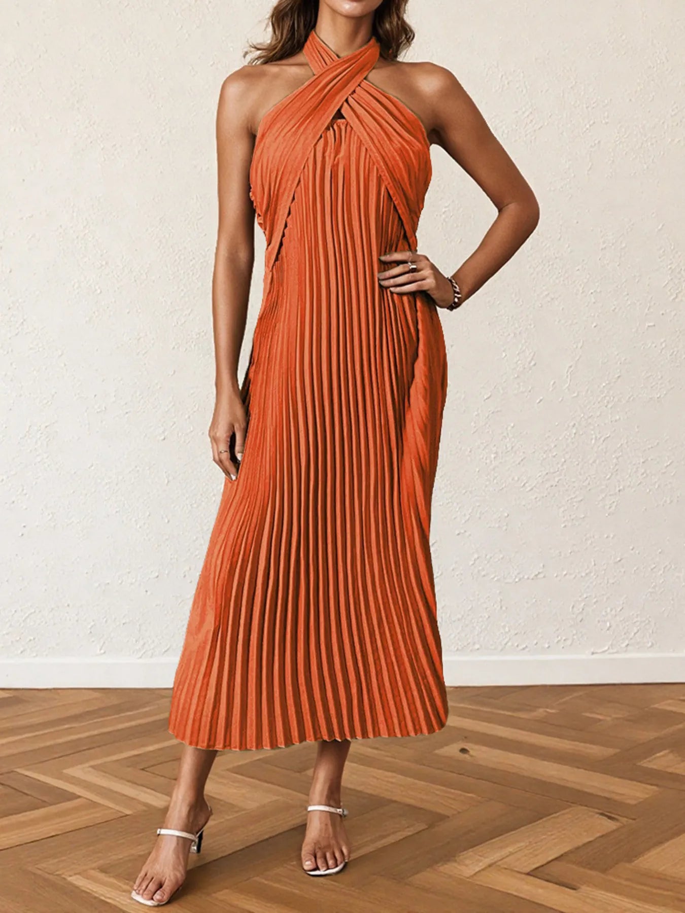 Pleated Halter Neck Midi Dress cd72a7888cf64a408cb6d3bb3b03b3a3-Max-Origin