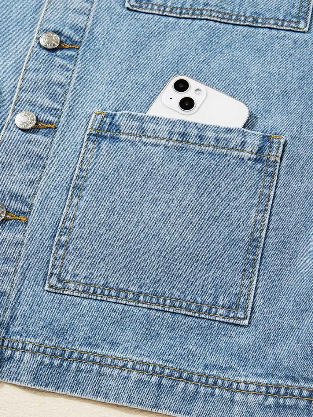 Patched Pockets Side Tie Denim Jacket cd9d8d1a08e444bb9a7baf2017677fa6-Max-Origin
