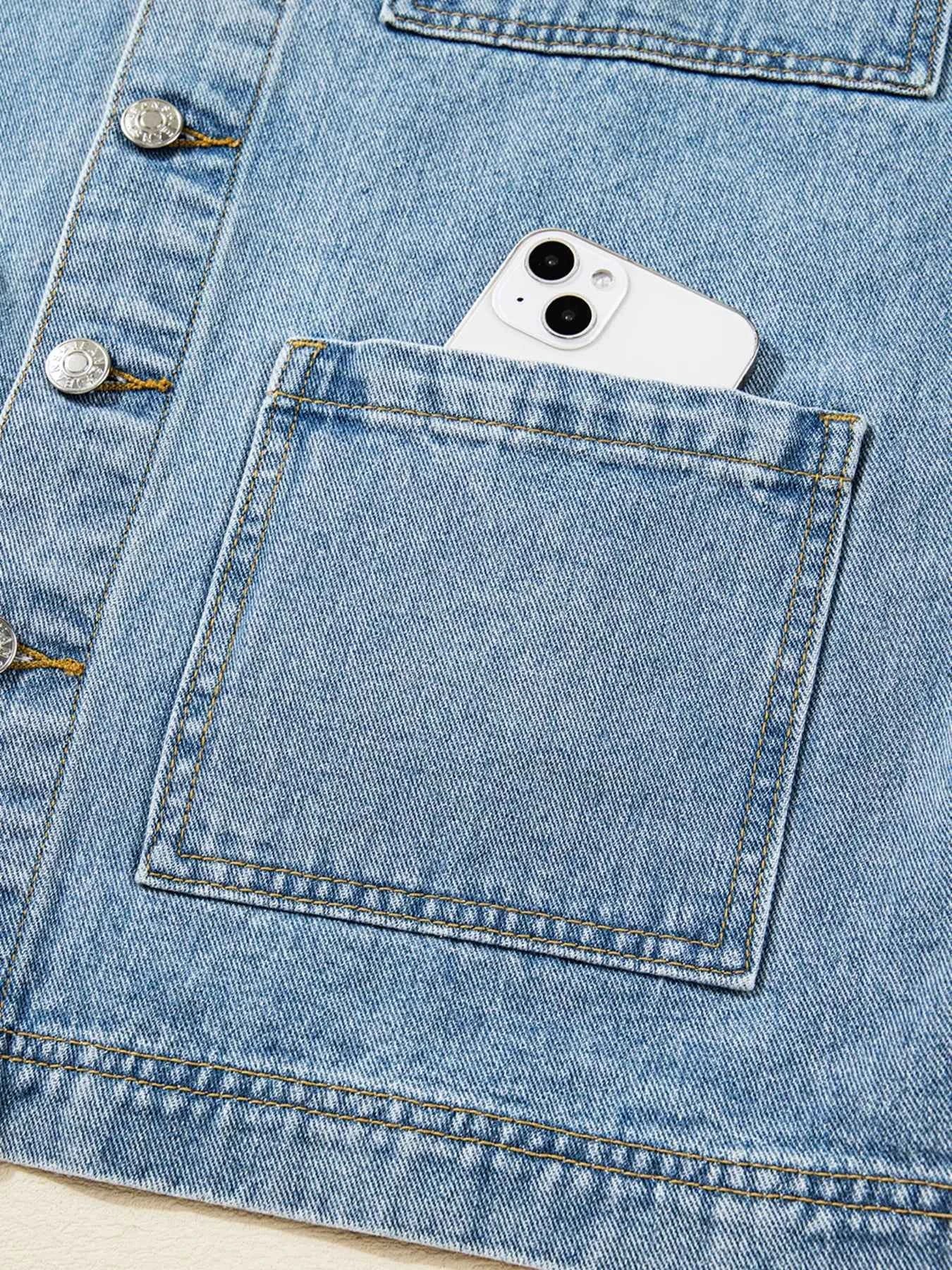 Patched Pockets Side Tie Denim Jacket cd9d8d1a08e444bb9a7baf2017677fa6-Max-Origin