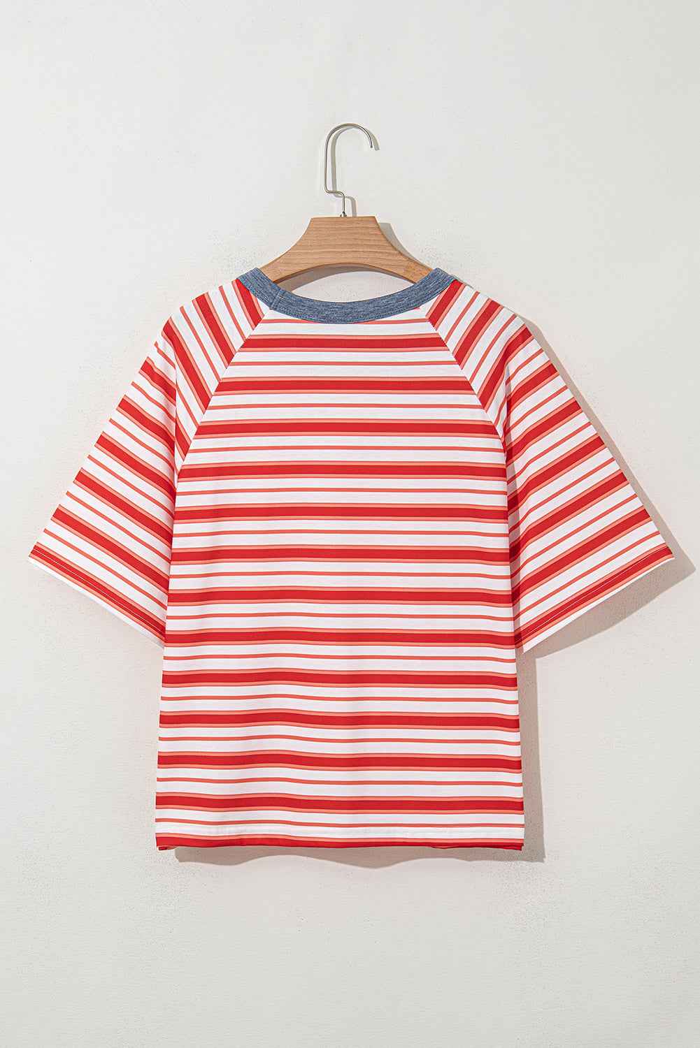 Tomato Red Striped Raglan Sleeve Contrast Neck T-Shirt cdbc3d4436a4f801