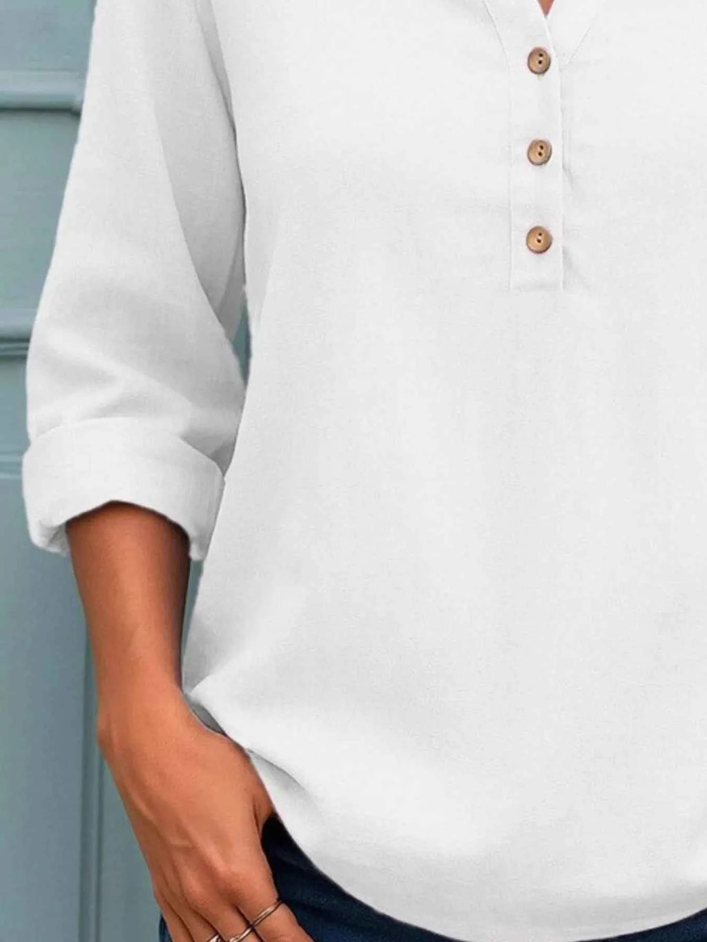 Full Size Button Detail Notched Long Sleeve Blouse Plus Size cdc8e84b-4ea3-42c6-b7de-63d89b359890-Max-Origin