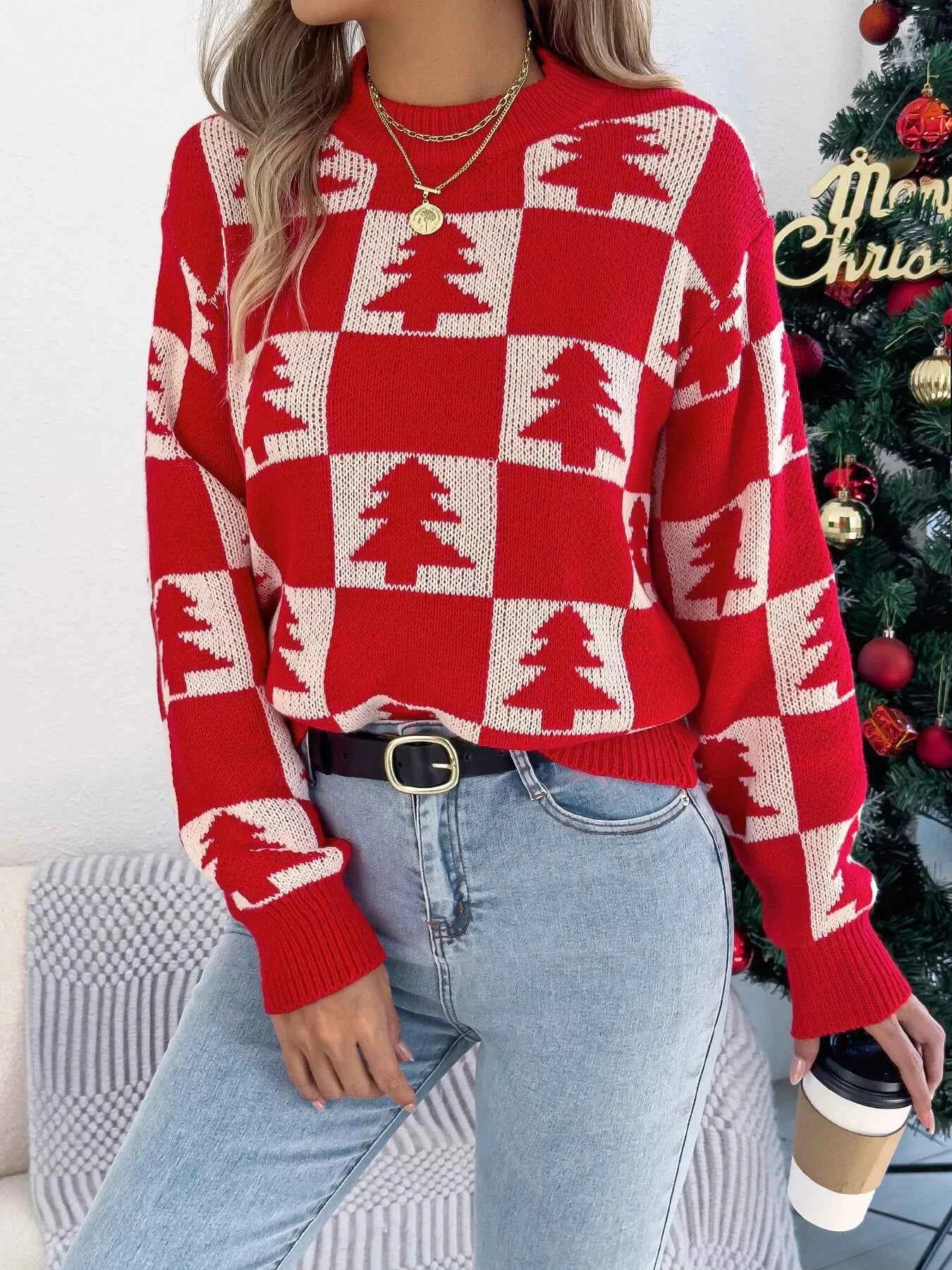 Christmas Tree Checkerboard Pattern Sweater ce1a9c5bbdef41ff95973efa31c9c169-Max-Origin