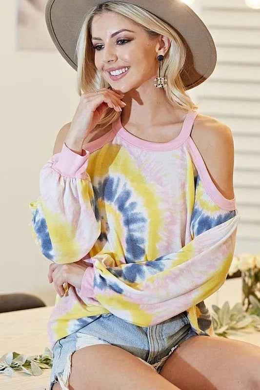 BiBi Tie Dye Print Terry Top with Cold Shoulder Detail BLUSH MULTI ce3afadec0794b43903582d7825dab76-Max-Origin