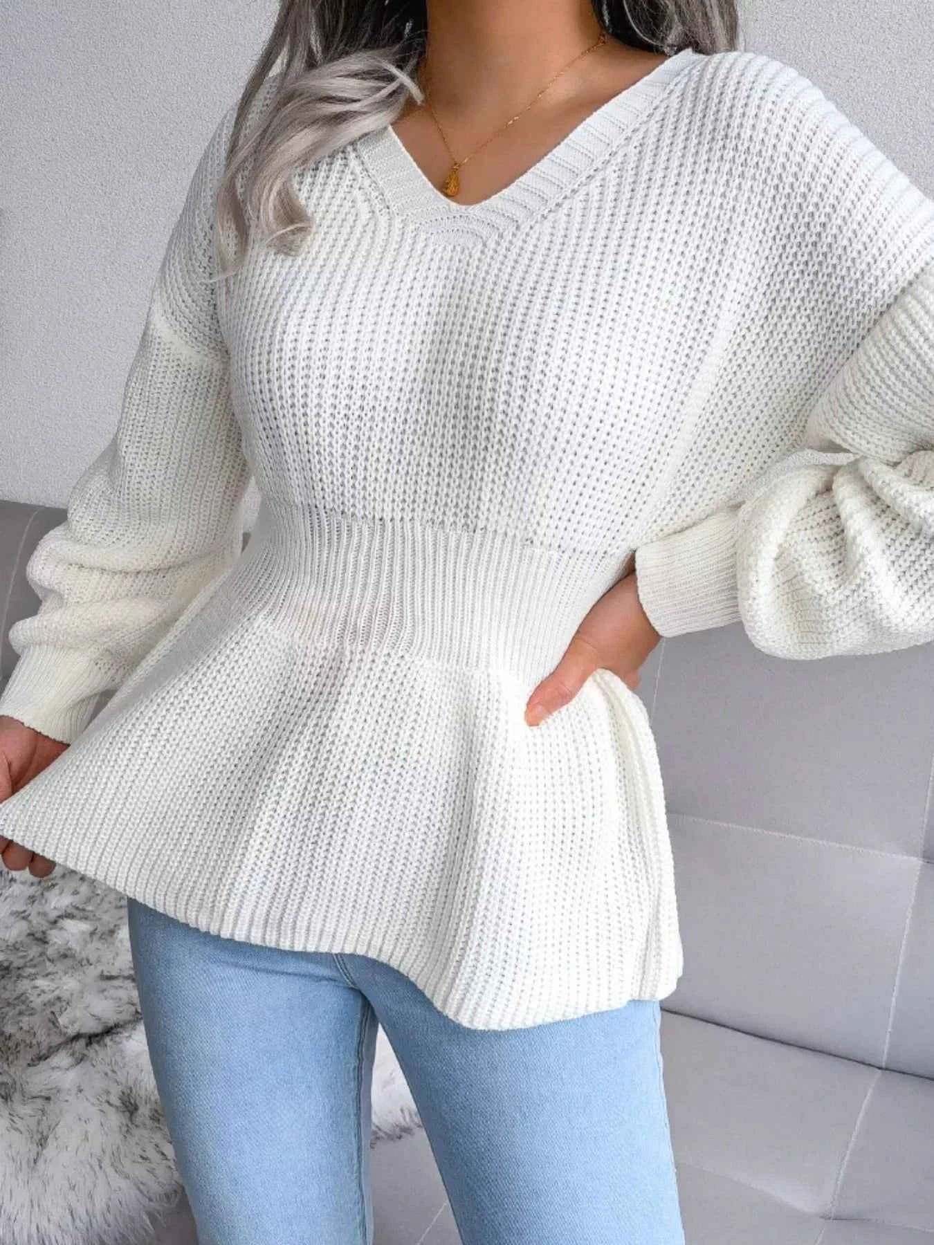 V-Neck Dropped Shoulder Sweater ce5e1aab-90bf-4f6f-a031-5ef609d6f2bb-Max-Origin