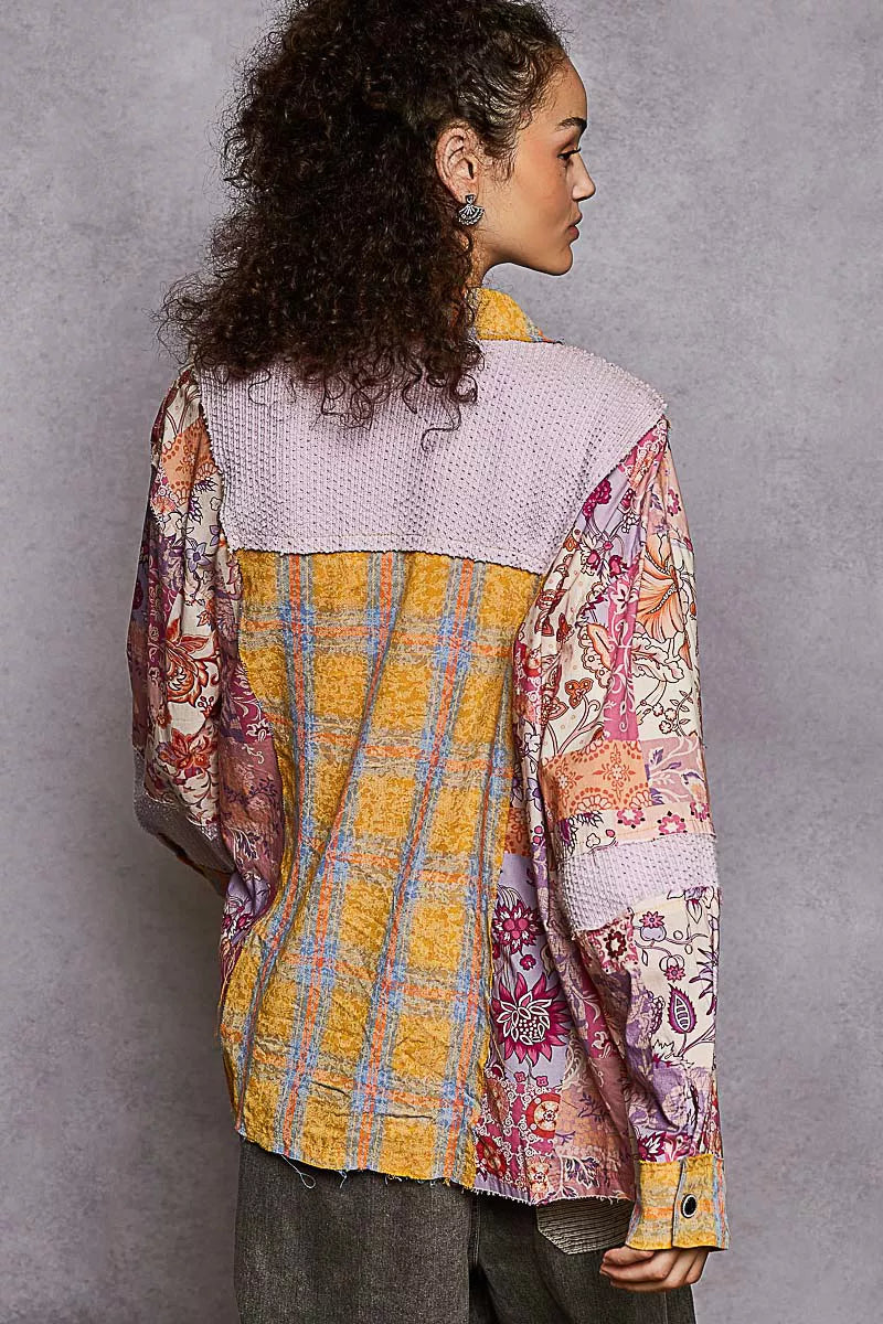 POL Printed Button Down Long Sleeve Exposed Seam Shirt ce62d48e-8f0a-4ad8-af03-e78959266c99-Max-Origin