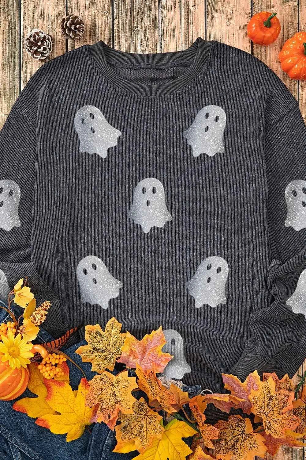 Glitter Ghost Round Neck Long Sleeve Sweatshirt ce687b83-0031-46ef-a3d8-8125377eb11e-Max
