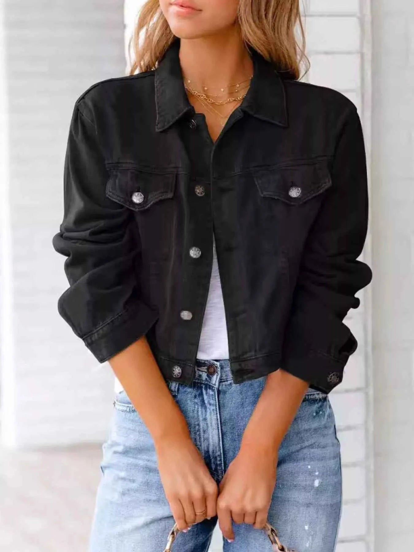 Button Up Long Sleeve Denim Jacket Black ce7b8aeb-15e2-47c6-b9e1-6ecf5a461cec-Max-Origin